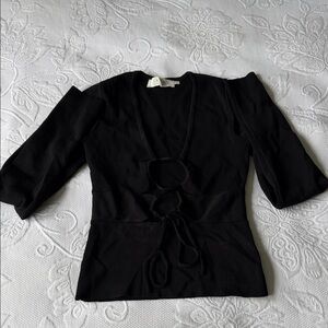 Astr Black Women's Blouse with Tie Detail